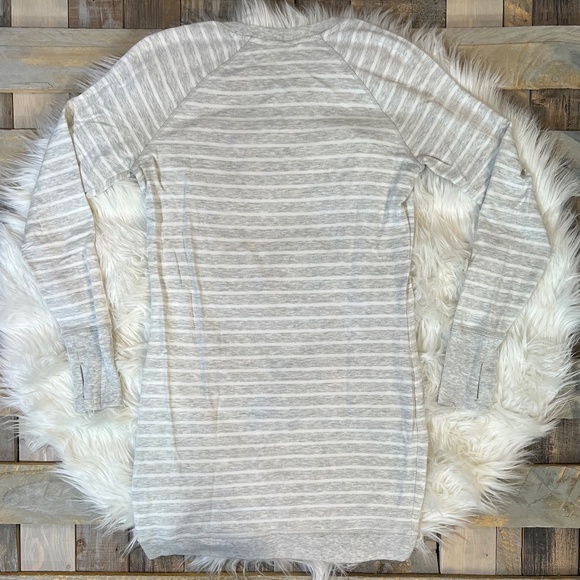 EUC. [Athleta] Grey & White <Criss Cross> Soft Striped + Tulip Hem Dress | Small - Picture 4 of 14